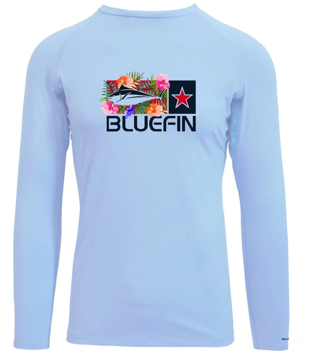 BLUEFIN LADIES L/S SOLAR TEE BLUEFIN LOGO HIBISCUS