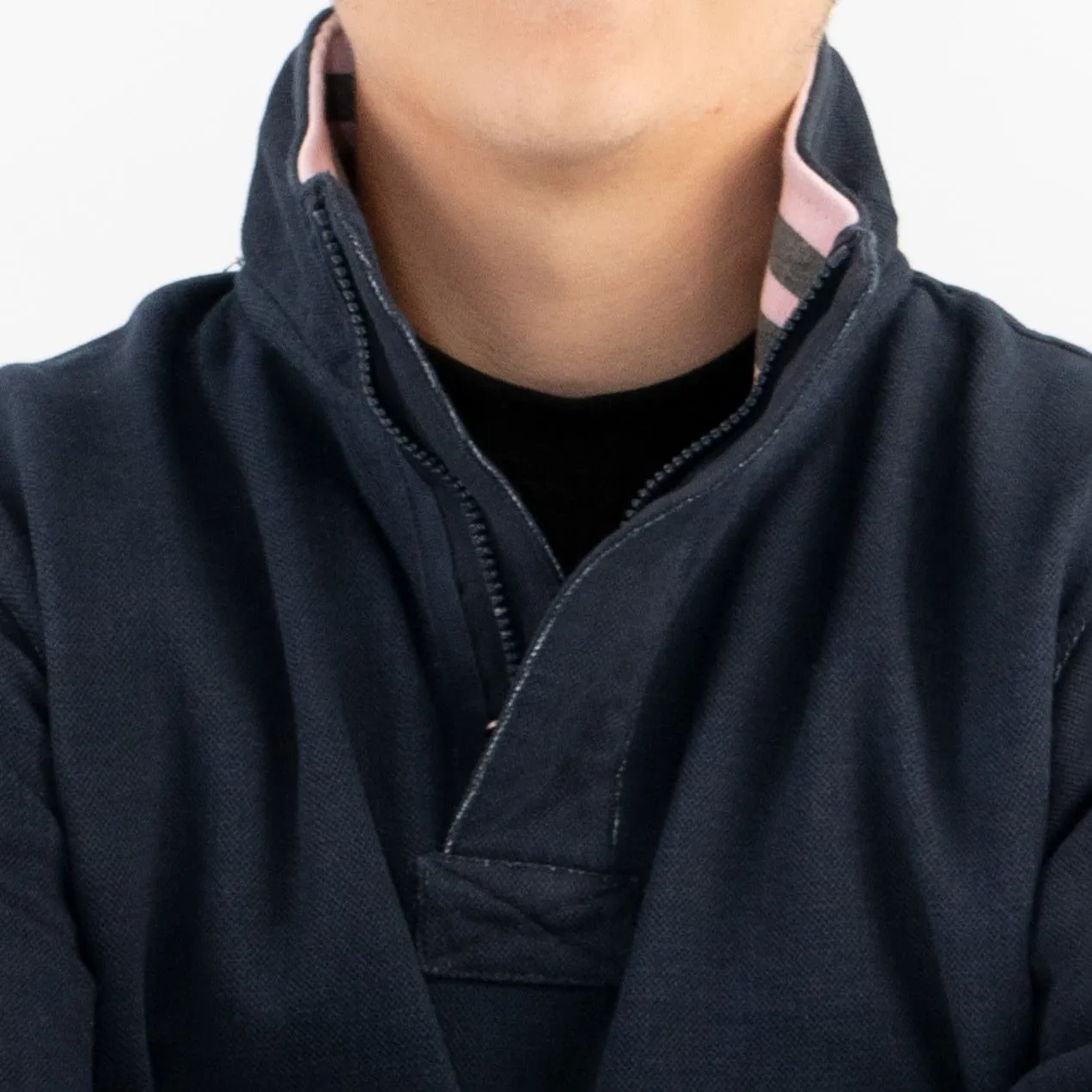 Crew Clothing Mens Navy Distressed Padstow Pique Half Zip Sweatshirt Jumper Tops