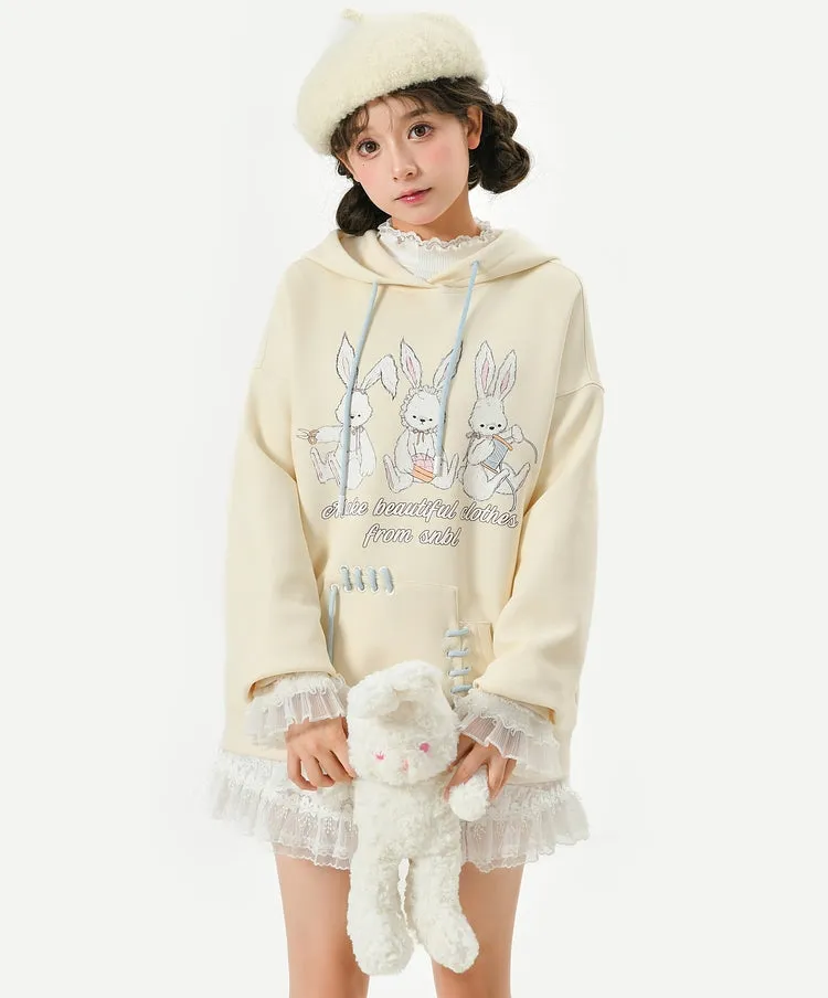 Cute Soft Girl Style Yellow Cartoon Rabbit Print Sweatshirt