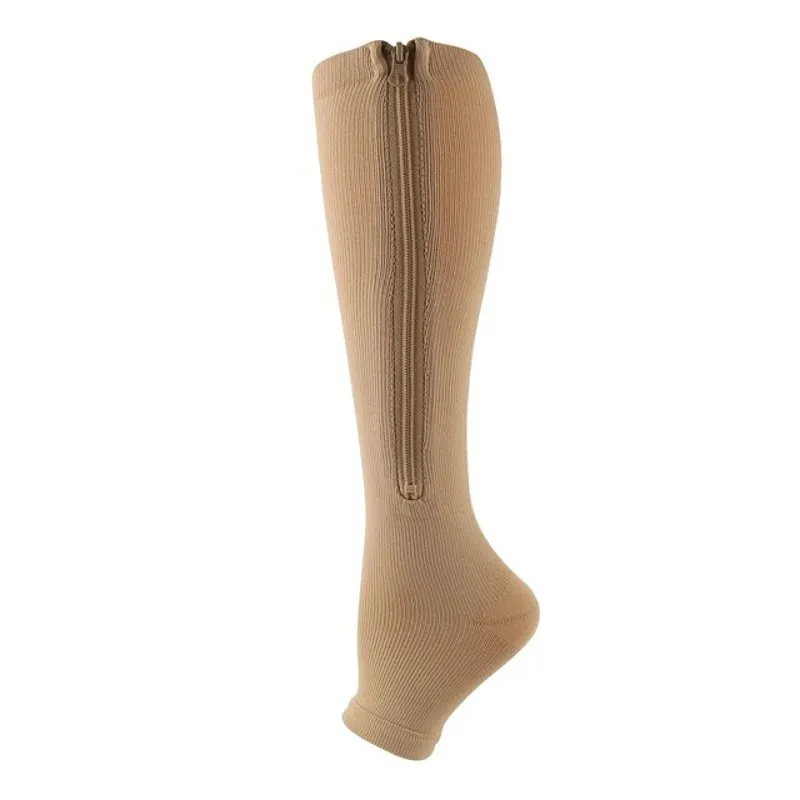 Cuzcare Knee High Compression Socks Women Breathable Calf Protection Side Zipper Open Toe