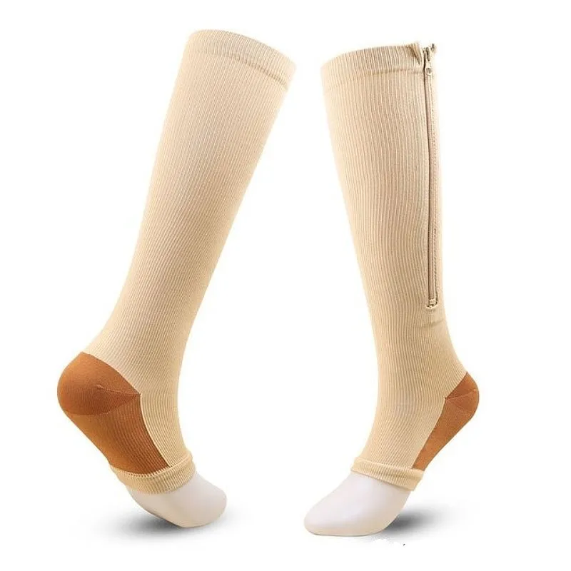 Cuzcare Knee High Compression Socks Women Breathable Calf Protection Side Zipper Open Toe