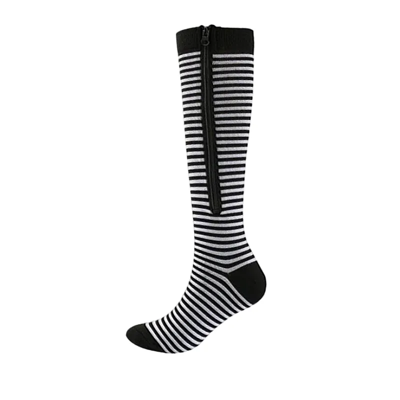 Cuzcare Knee High Compression Socks Women Breathable Calf Protection Side Zipper Open Toe