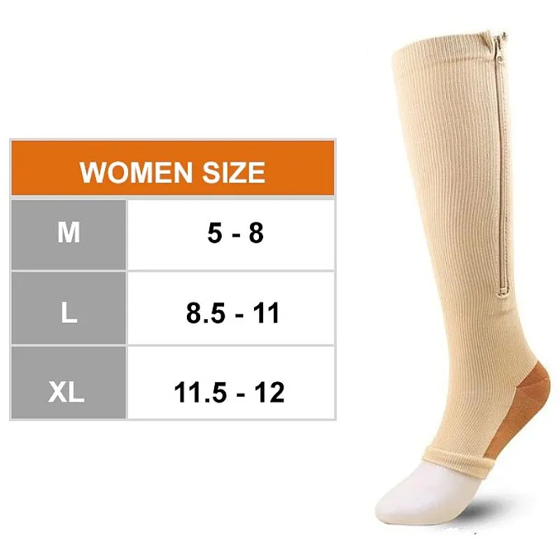 Cuzcare Knee High Compression Socks Women Breathable Calf Protection Side Zipper Open Toe