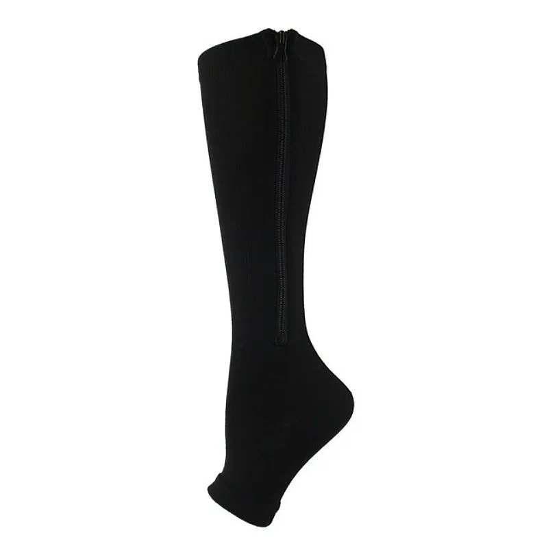 Cuzcare Knee High Compression Socks Women Breathable Calf Protection Side Zipper Open Toe