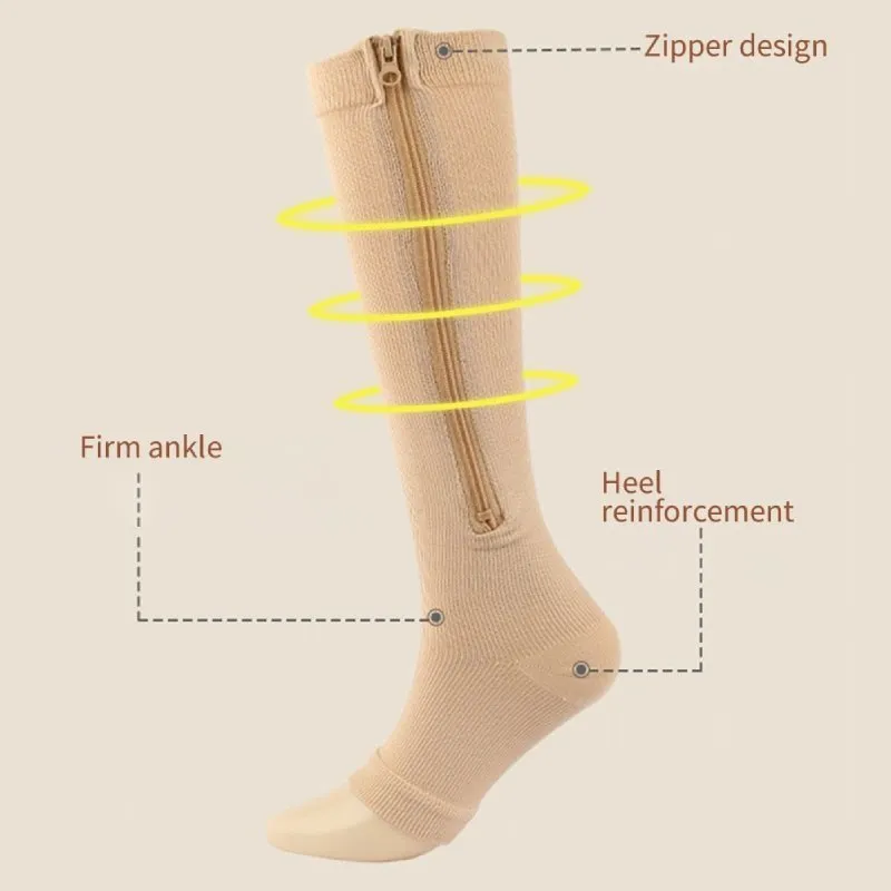 Cuzcare Knee High Compression Socks Women Breathable Calf Protection Side Zipper Open Toe