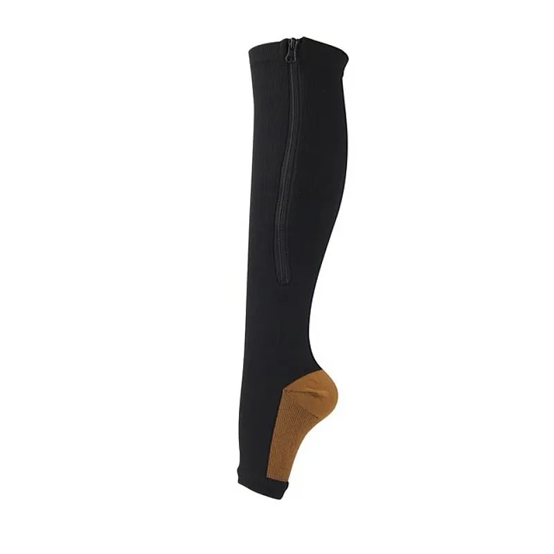 Cuzcare Knee High Compression Socks Women Breathable Calf Protection Side Zipper Open Toe