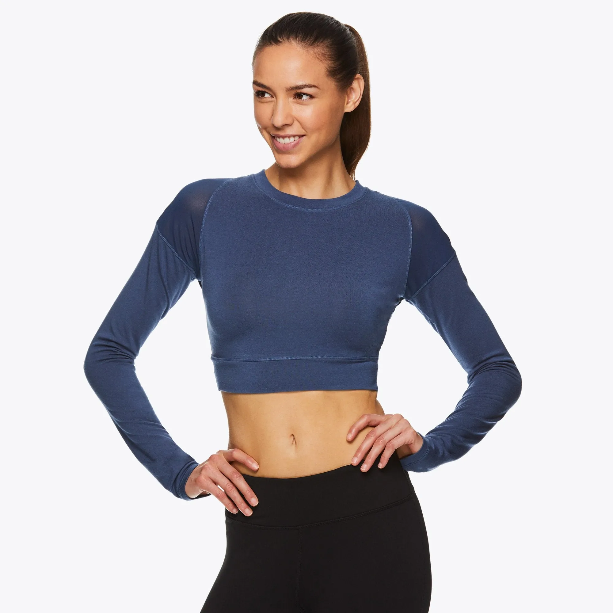 Gaiam X Jessica Biel Soho Pieced Long Sleeve Crop Top
