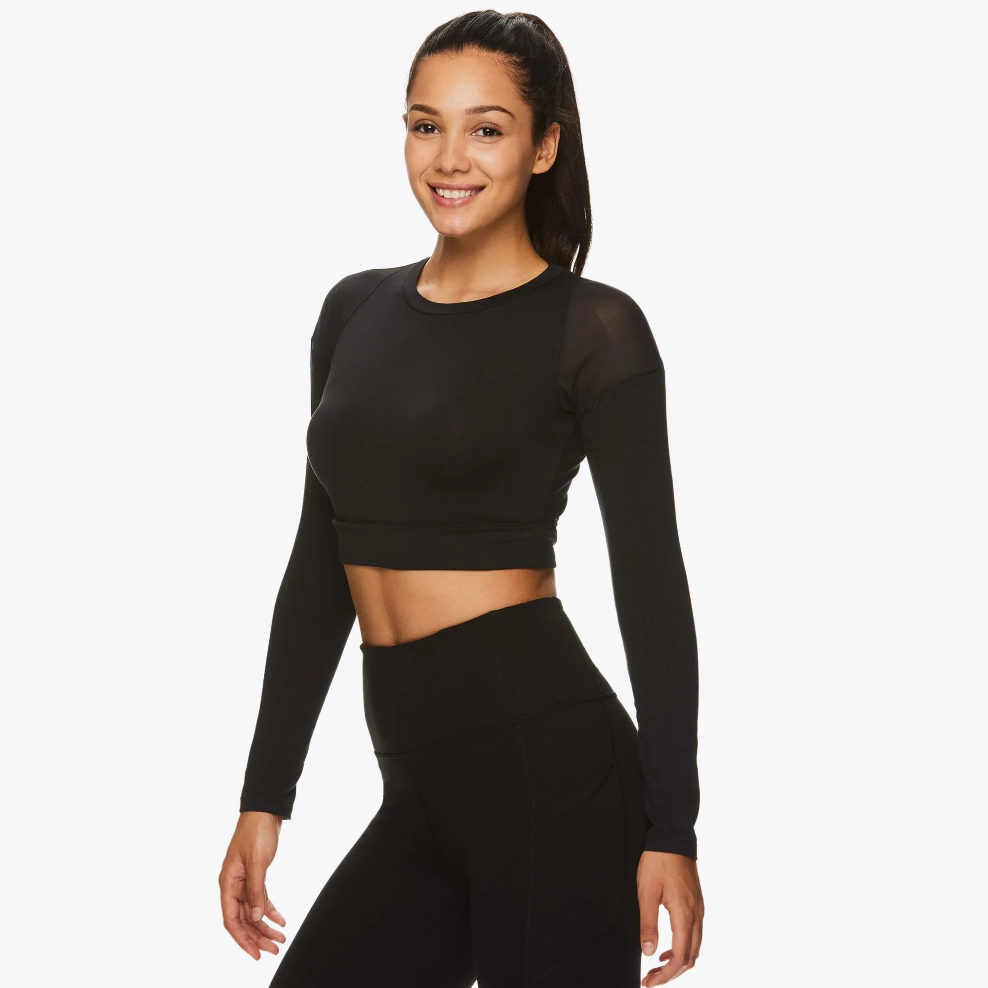 Gaiam X Jessica Biel Soho Pieced Long Sleeve Crop Top