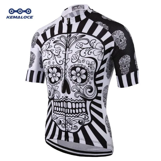 KEMALOCE Short Sleeve National Team Compression Cycling Jersey Ciclismo Top Popular Skull Bicycle Jersey Black Race Bike Shirts