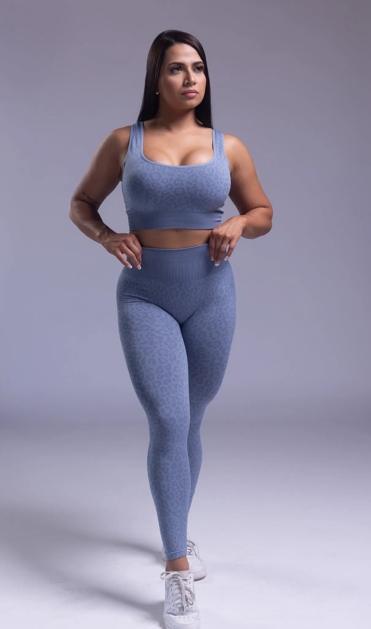 Leopard Print Leggings Sky Blue