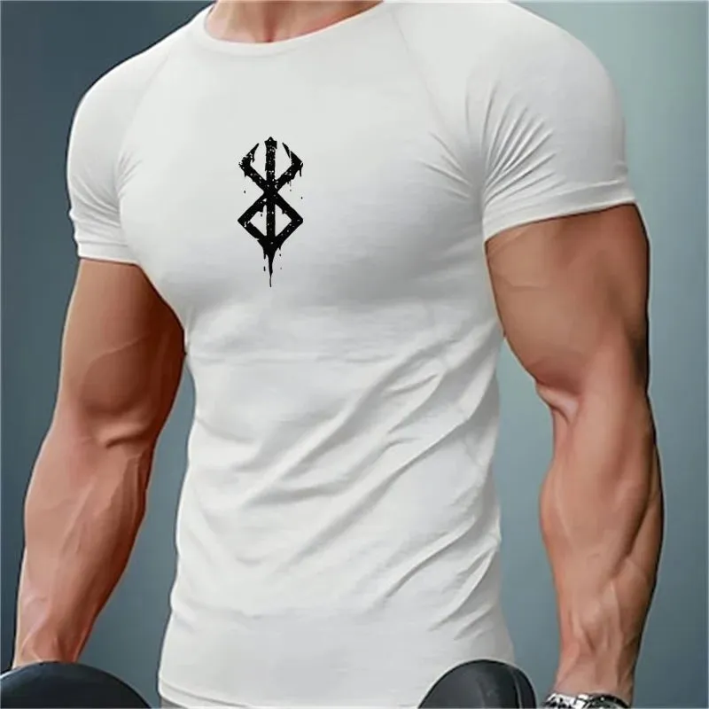 Men's Print Compression Shirts Short Sleeve Gym Workout T-shirt