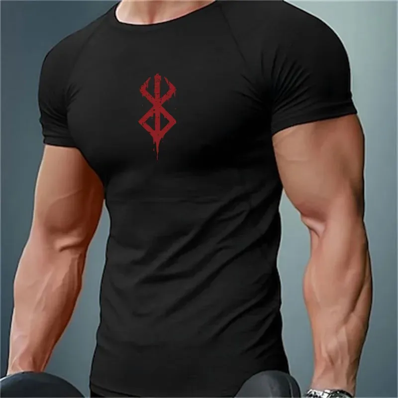 Men's Print Compression Shirts Short Sleeve Gym Workout T-shirt
