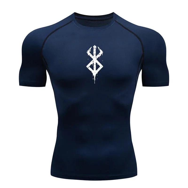 Men's Print Compression Shirts Short Sleeve Gym Workout T-shirt