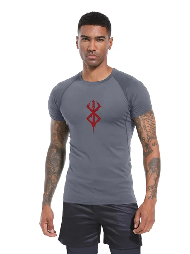 Men's Print Compression Shirts Short Sleeve Gym Workout T-shirt