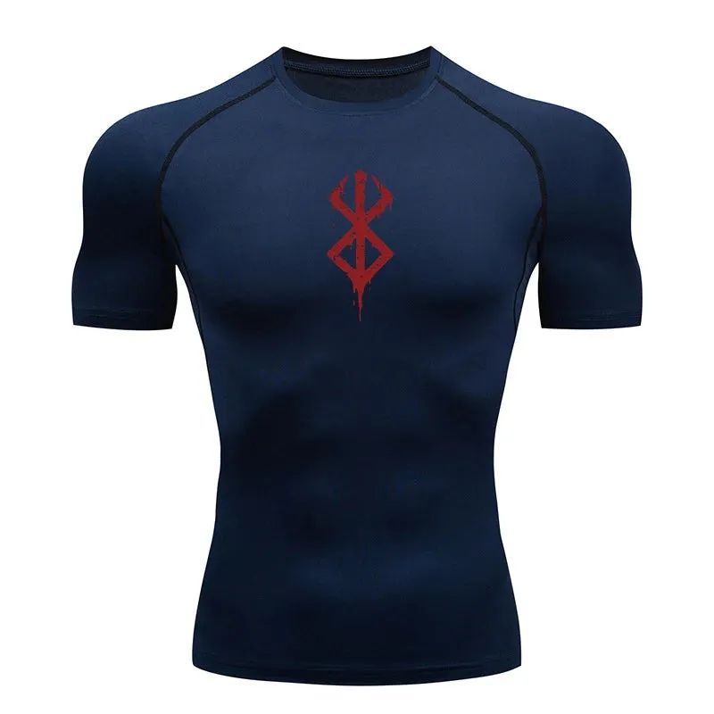 Men's Print Compression Shirts Short Sleeve Gym Workout T-shirt