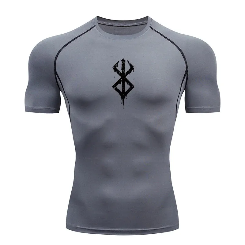 Men's Print Compression Shirts Short Sleeve Gym Workout T-shirt