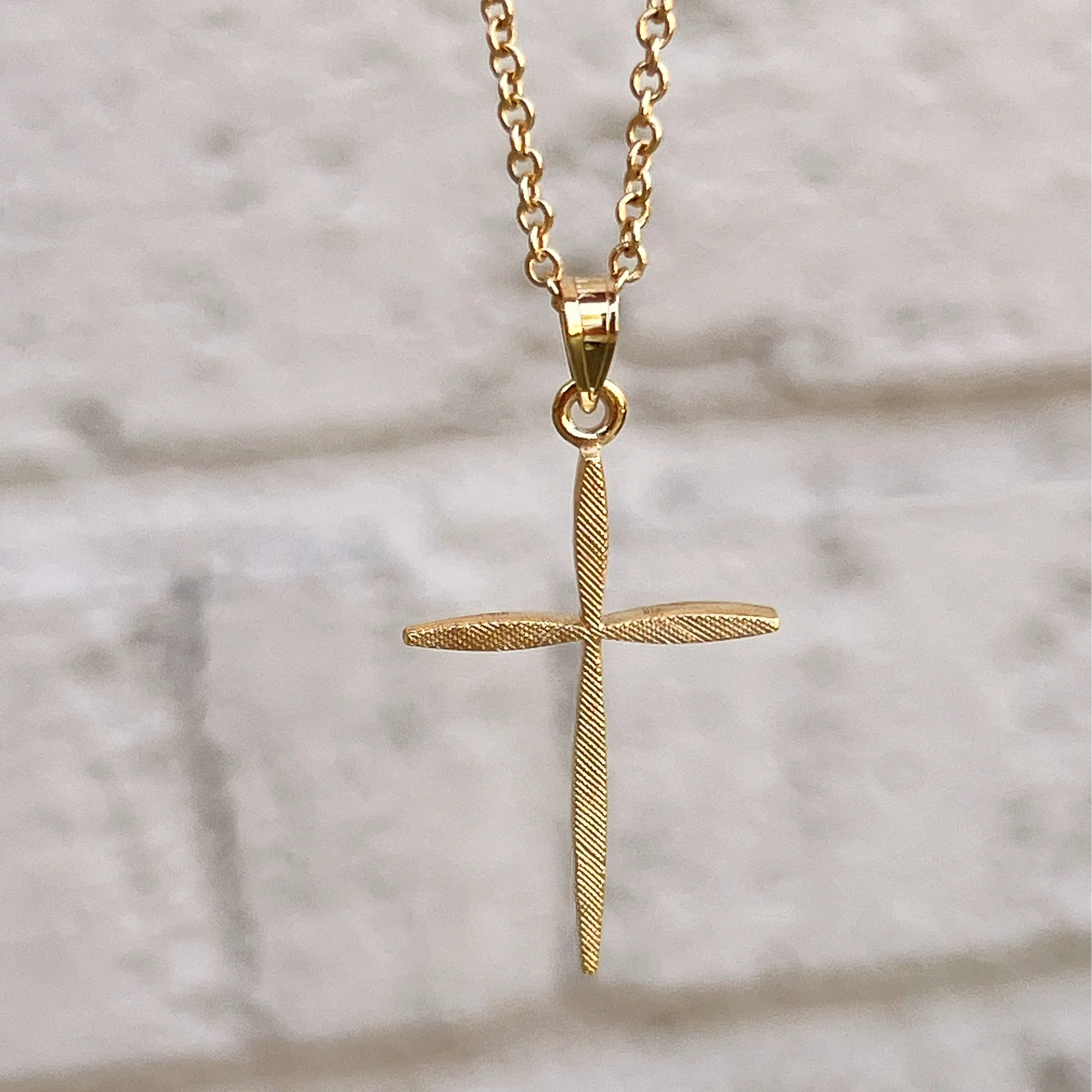 SOLID 14K YELLOW GOLD SLIM CROSS PENDANT